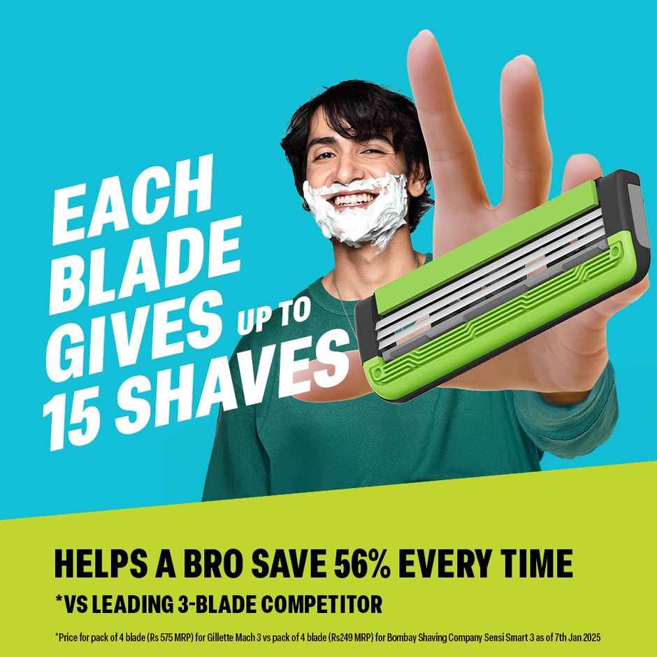 Bombay Shaving Company Sensi Smart 3 Razor | Shaving Razor For Men | Aloe Gel And Argan Oil Lubra Strip (1pc) & Cartridge For Bombay Shaving Company Sensi Smart 3 Razor| Curved Blades Ensure Precise, Safe, And Smooth Shaves (2pc) Combo