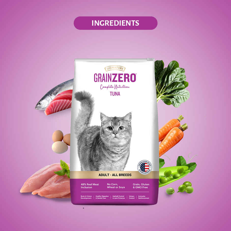 Grain Zero Tuna, Adult Dry Cat Food, 1.2 Kg + Free Cat Creamy Treat 75 g