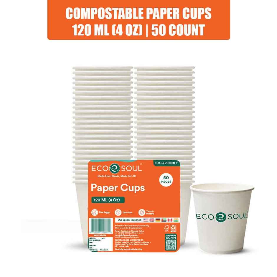 ECO SOUL | Disposable Paper Cups/Glasses | 120 ml | Standard | 50 Count