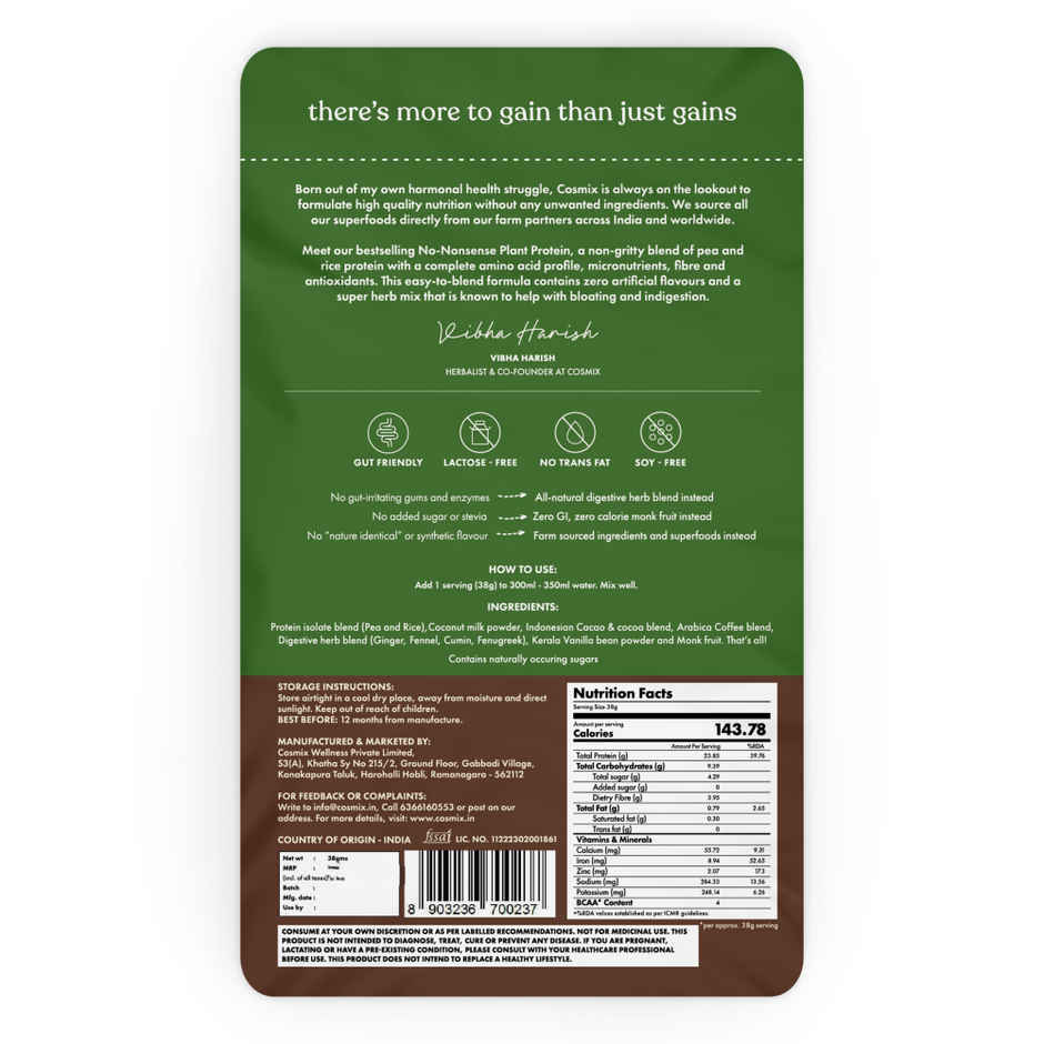 Cosmix No-Nonsense Plant Protein Chikmagalur Mocha, 24g Protein