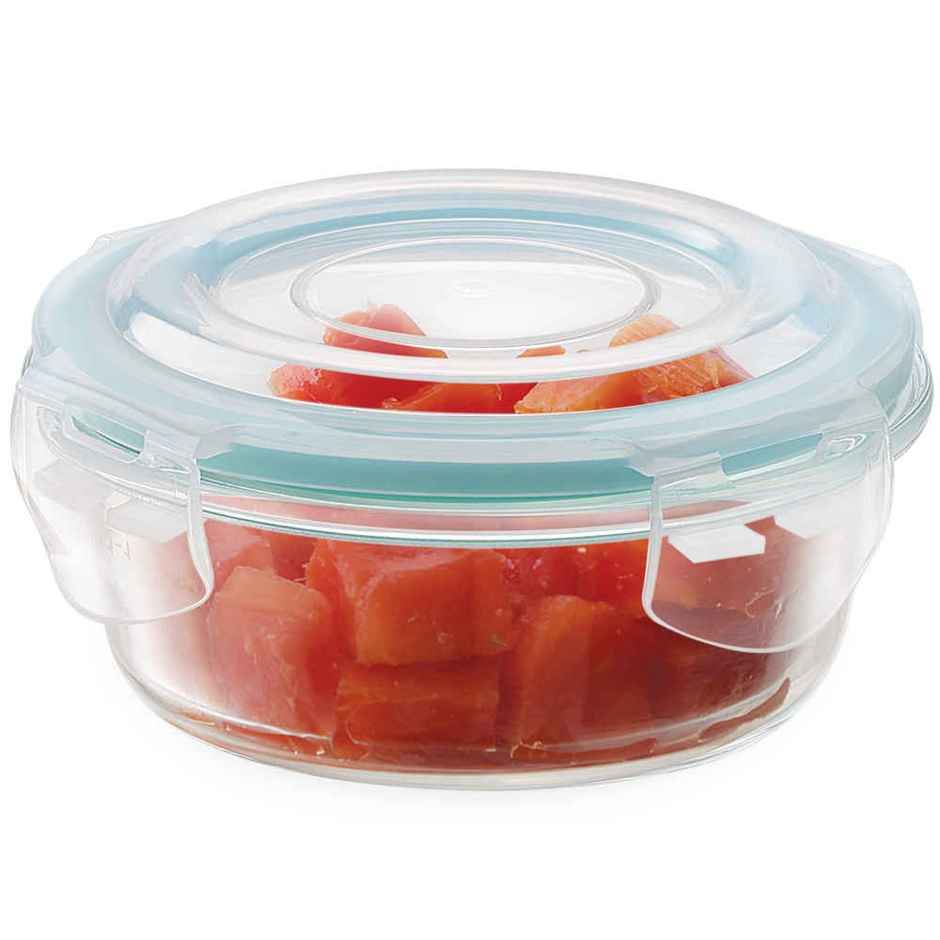 Magnus Vivid 400 ml Round Container with Airtight Lid & Fixed Lock, Borosilicate Glass