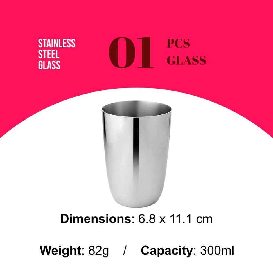 Vinayak Allure Stainless Steel Glass (300 ml)