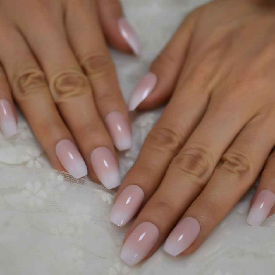 Gush Beauty Nailed It | Reusable Luxury Press On Nails | Long Coffin | Creme De Nude | & White