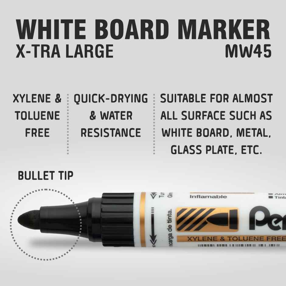 Pentel MW45 White Board Marker Bullet Tip Single Black Ink