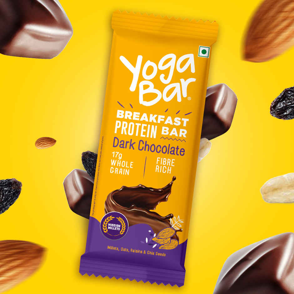 Yoga Bar Breakfast Protein Bar Dark Chocolate, 4g Protein, 17g Whole Grain, Fibre Rich, Millets,Oats