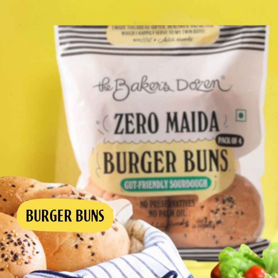 The Baker'S Dozen 100% Whole Wheat Bread - No Palm Oil No Preservative (450g) & The Baker'S Dozen Zero Maida Burger Buns No Palm Oil No Preservative 100% Wholehwheat (4pc) Combo