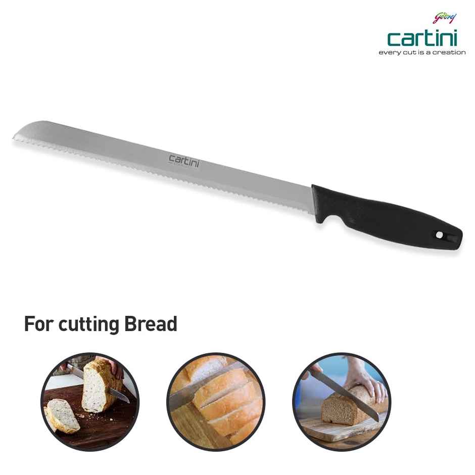 Godrej Cartini Classic Bread Knife 13.9 inch Stainless Steel | Black