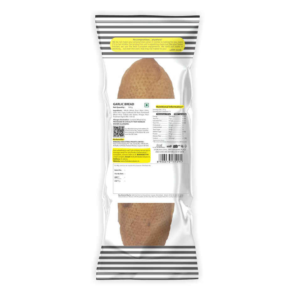 The Baker's Dozen Zero Maida Garlic Bread | Whole wheat | Atta Bread | No Maida | Clean label