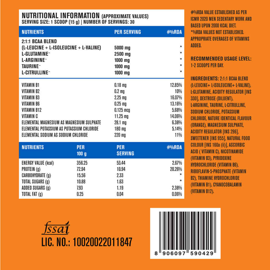 Fast&Up BCAA with Glutamine, Arginine & Citrulline Orange Flavour