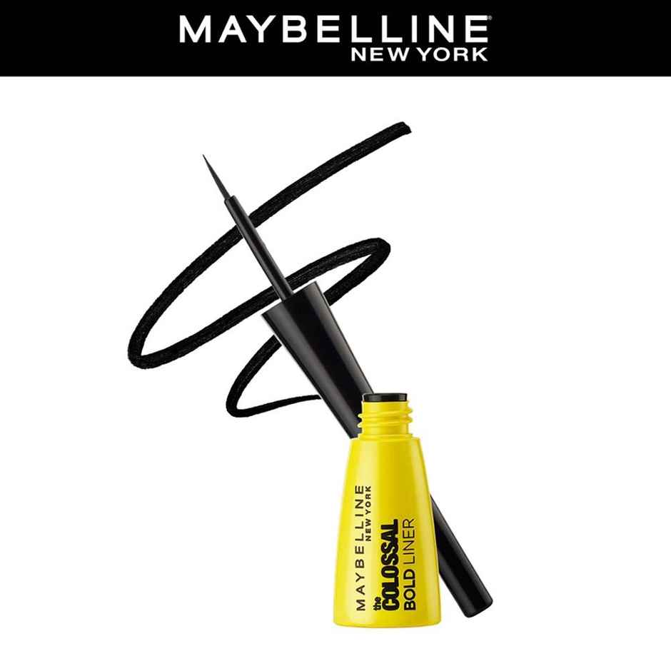 Maybelline New York Colossal Kajal Black Fix With Aloe Vera(0.35gms), Maybelline New York Volume Express Colossal Mascara Waterproof Black(10ml) & Maybelline Eyeliner - Bold Black | Waterproof(1pc) Combo