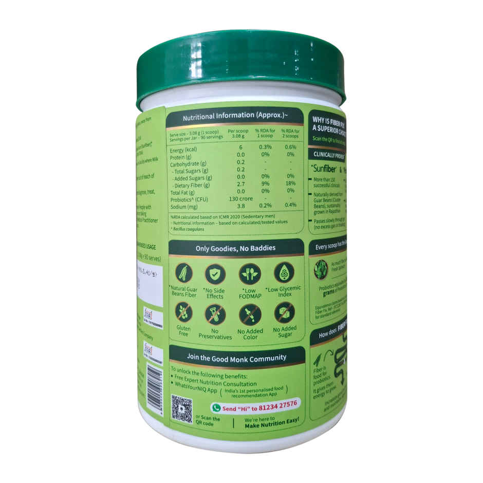 Good Monk Fiber Fix | Relieves Constipation, Bloating & Gas | Gut Health Powder | 90 Servings