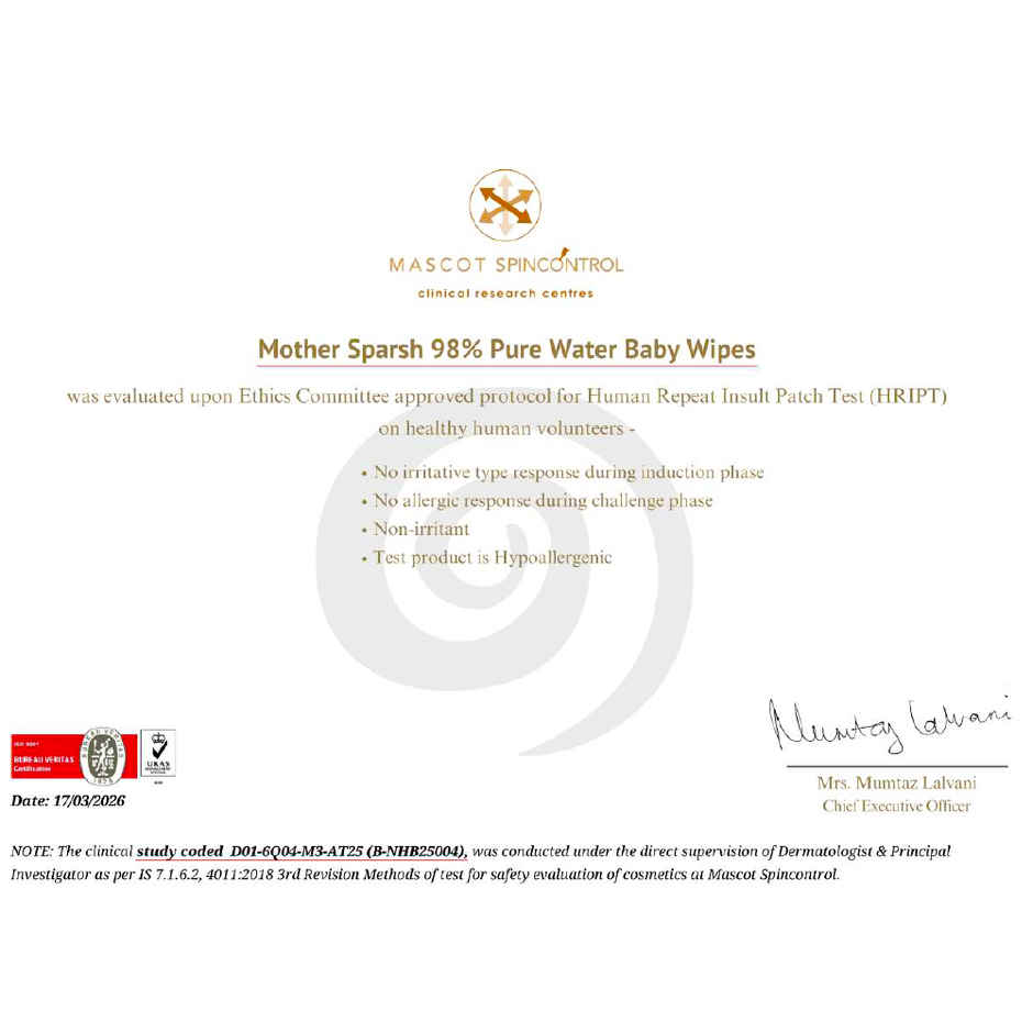 Mother Sparsh Baby Wipes (98% Water Based)