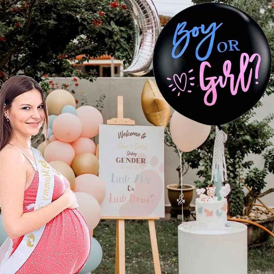 Gender Reveal Party Balloon With Confetti Latex Boy Or Girl Balloon For Baby Shower Party | Chrome