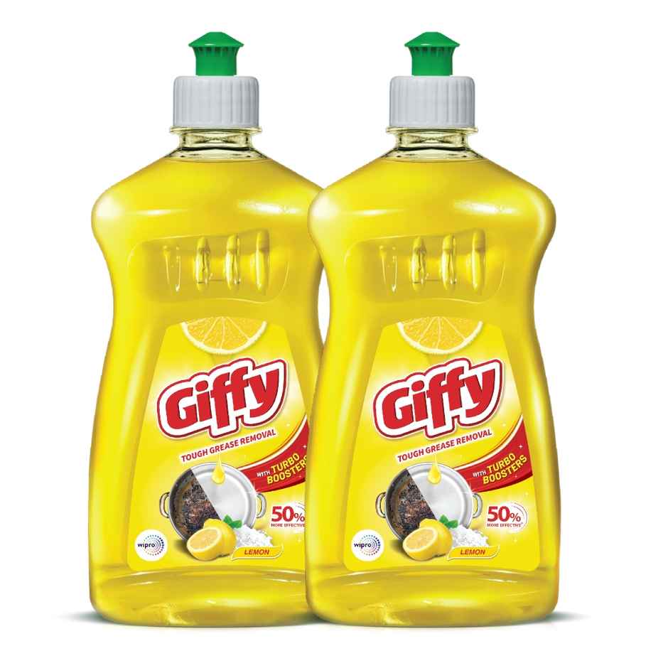 Giffy Concentrated Liquid Dish Wash Gel, Active Salt and Lime - 2X Faster Tough Grease Removal