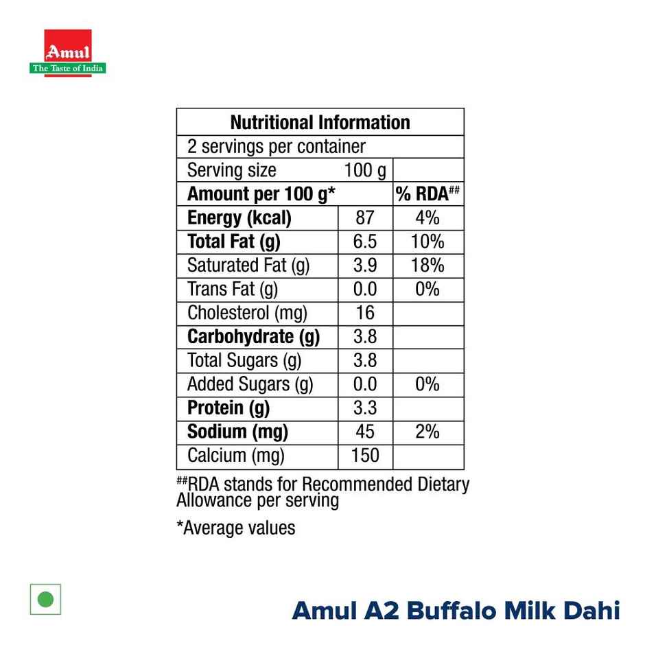 Amul A2 Buffalo Milk Dahi Cup