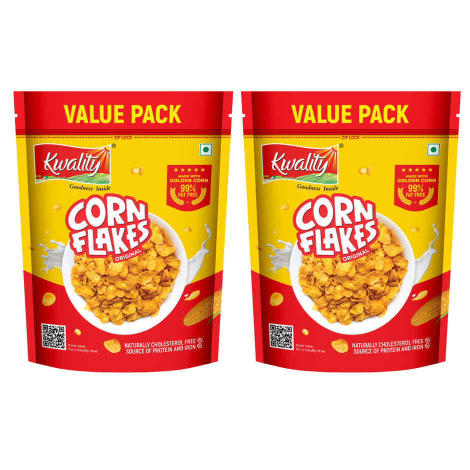 Kwality Golden Corn Flakes - Crispy And Delicious Breakfast Cereal Made With Truly Natural Corn
