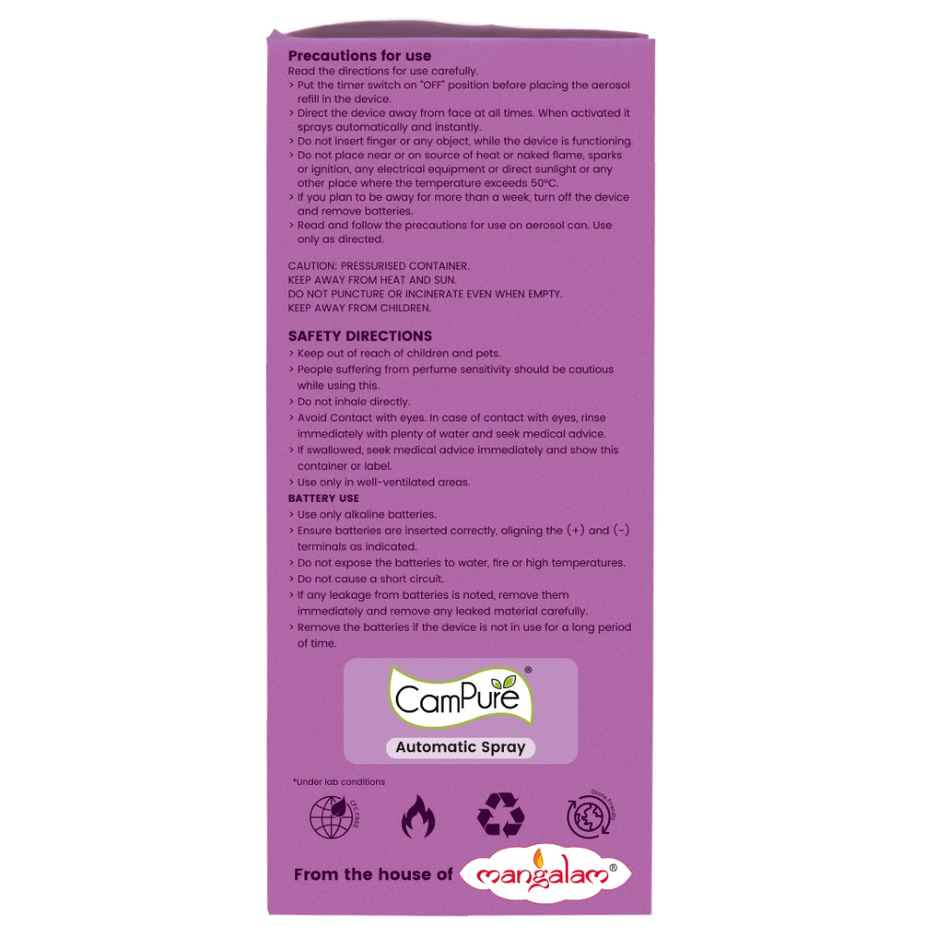 Campure Automatic Spray Machine + Lavender Camphor /Kapur Air Freshener Refill