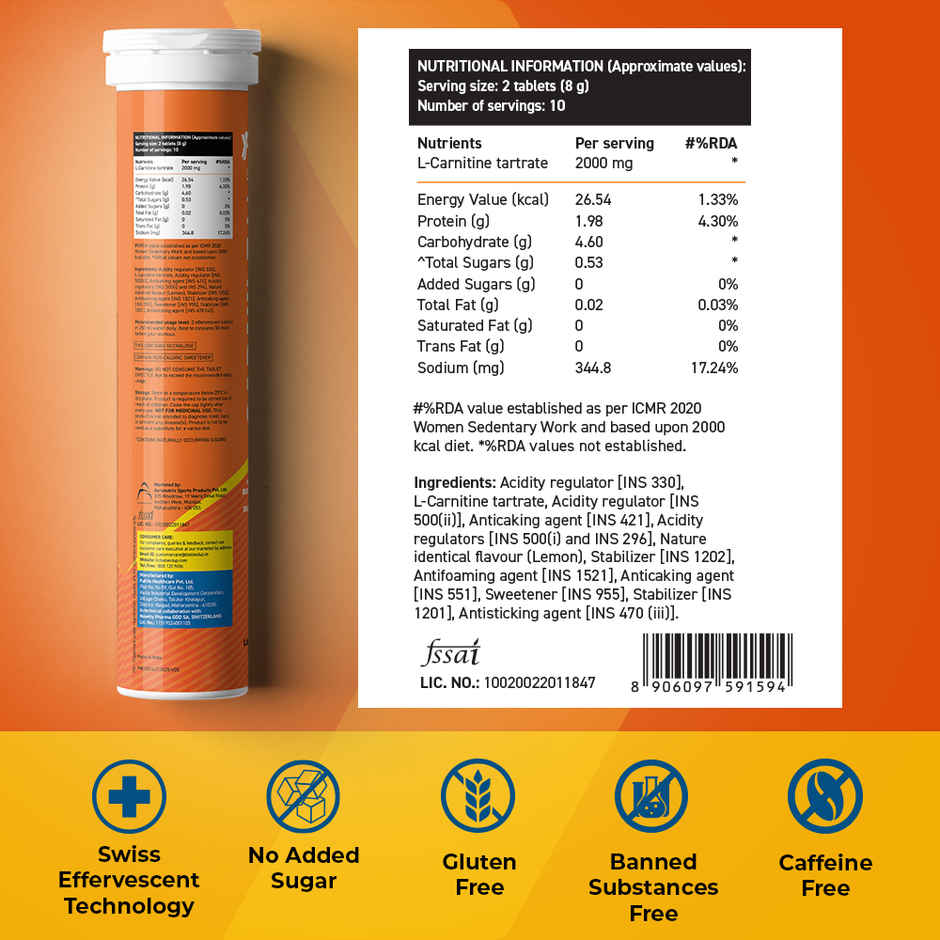 Fast&Up 2000mg L-Carnitine Weight Loss | 20 Lemon Tablets