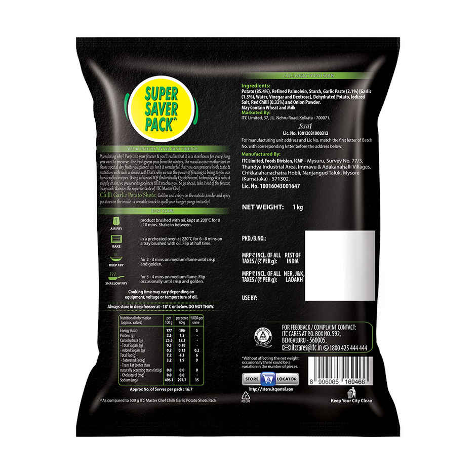 ITC Master Chef Chilli Garlic Potato Shots Nuggets - Super Saver | 125 pieces