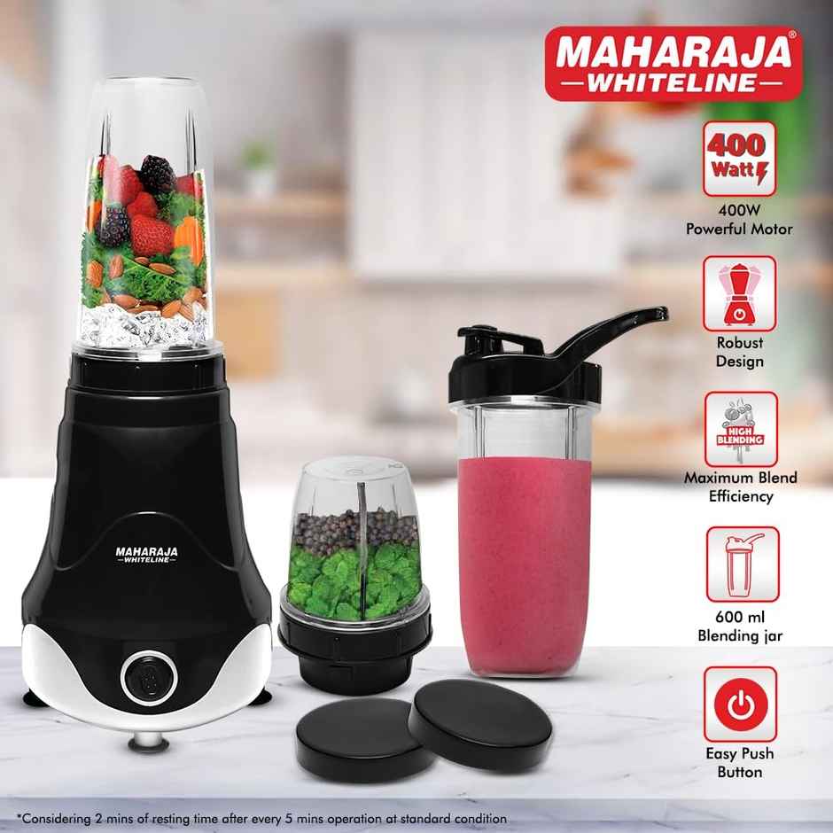 Maharaja Whiteline Xpress Blend Mixer Grinder - Mx - 280 | 400 Watt | 3 Jars - Black & White