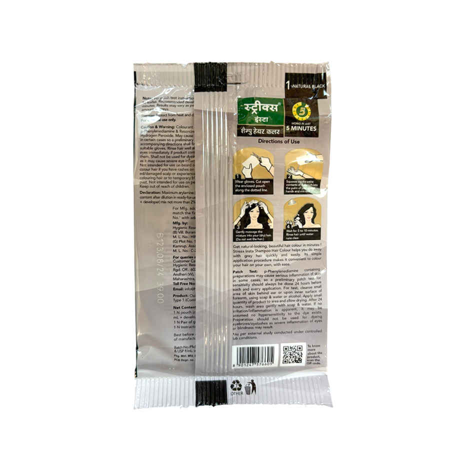 Streax Insta Shampoo Hair Colour | Natural Black