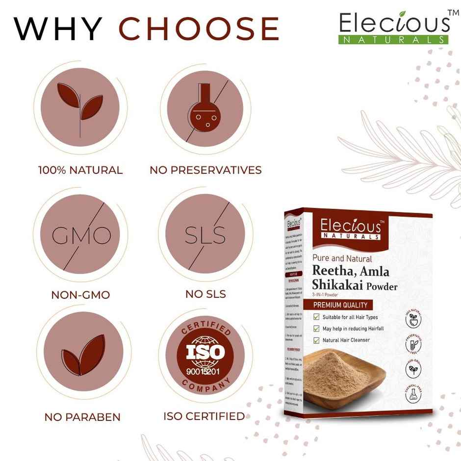 Elecious Amla Reetha Shikakai Powder For Hair