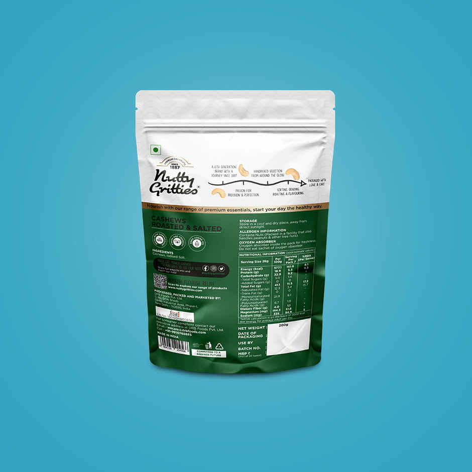 Nutty Gritties Roasted Cashews - Lightly Salted, Zero-Oil, Crunchy