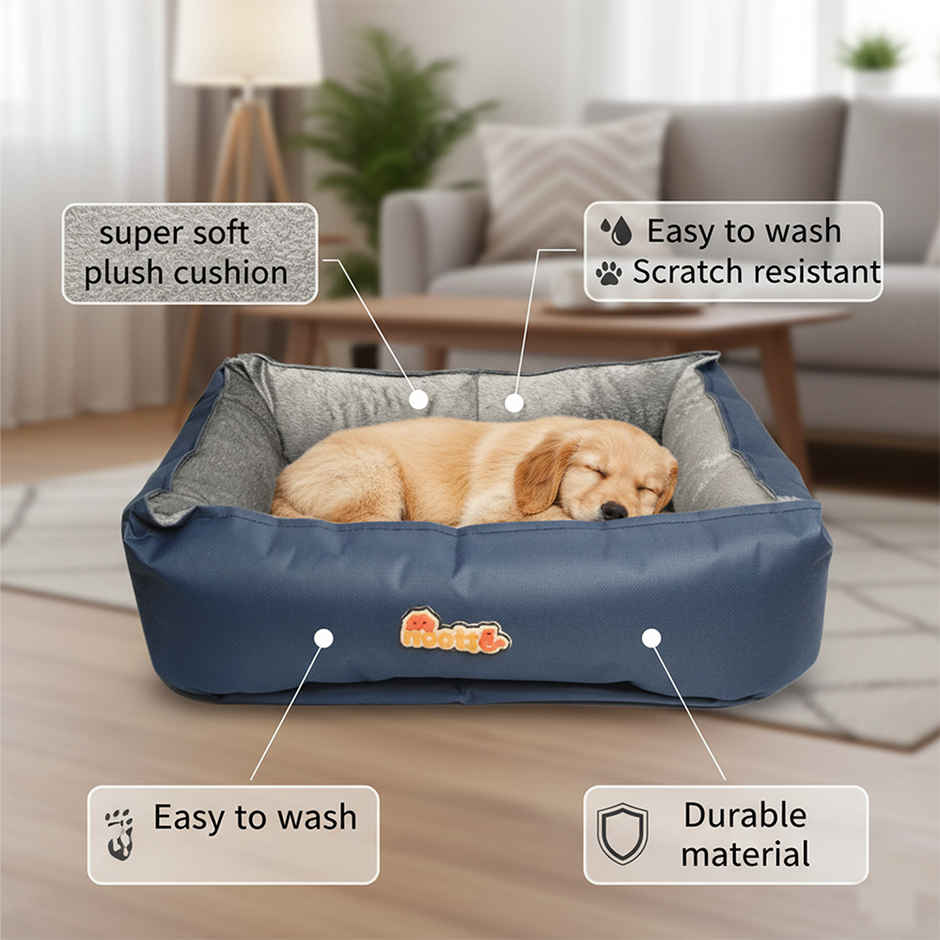 Nootie Anti-Slip Bed for Small Dogs & Cats - Blue & Grey