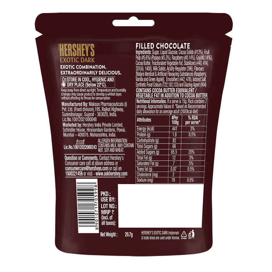 Hershey'S Exotic Raspberry & Goji Dark Chocolate Share Bag Combo 