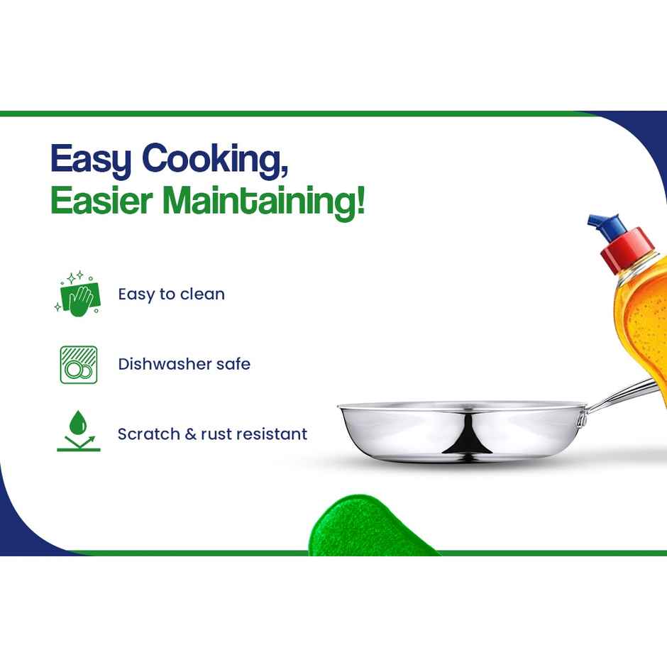 Bhalaria Triply Stainless Steel Fry Pan | Induction & Gas Stove Compatible | 24 cm | 1.5 L