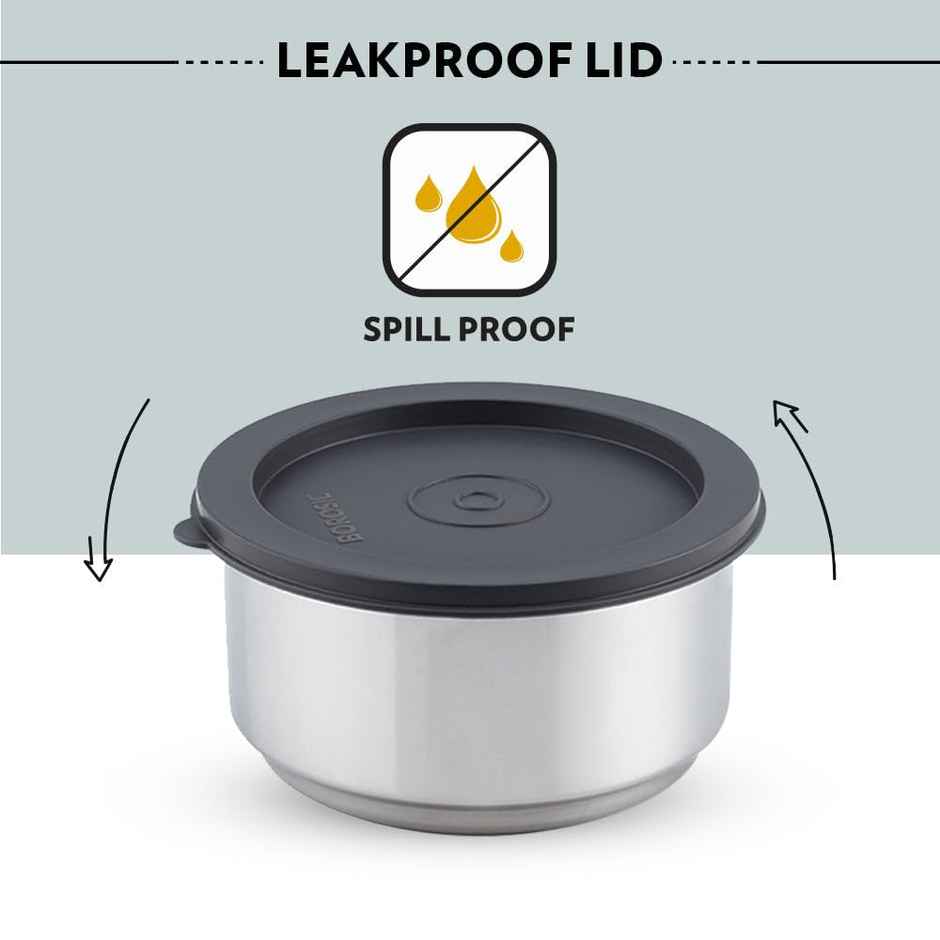 Borosil Carry Fresh Stainless Steel Insulated Lunchbox, 3 pc Set (280ml x 2 + 475ml Chapati Dabba)