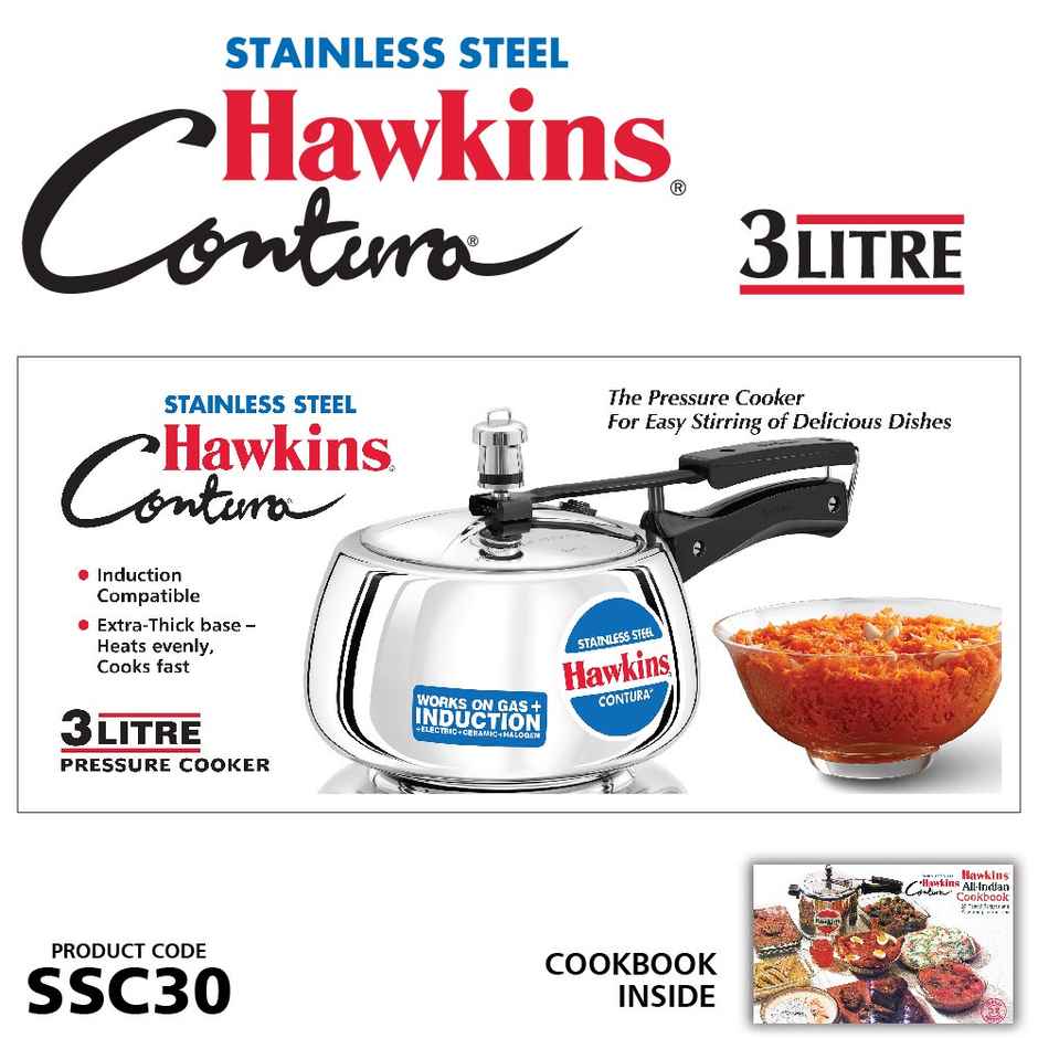 Hawkins 3 Litre Contura Pressure Cooker Stainless Steel Inner Lid Cooker Induction Cooker - Silver