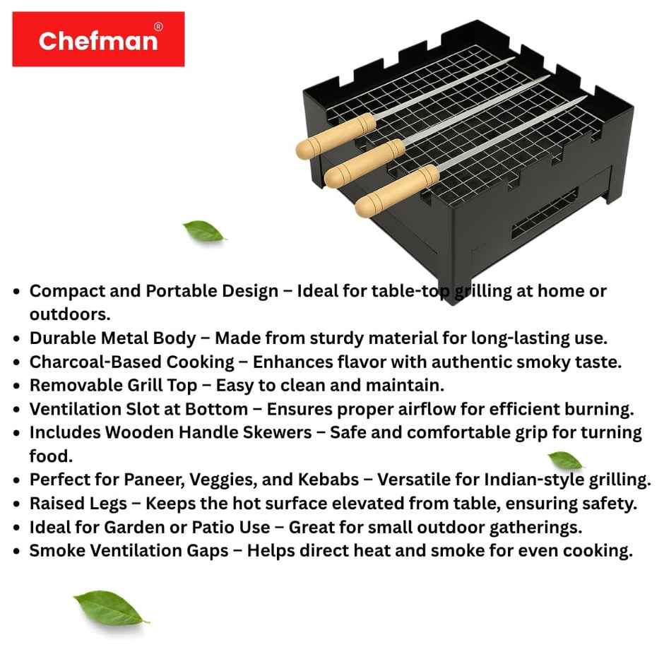 Chefman Portable Charcoal BBQ Grill | Outdoor Set with 3 Skewers | Compact Tandoor
