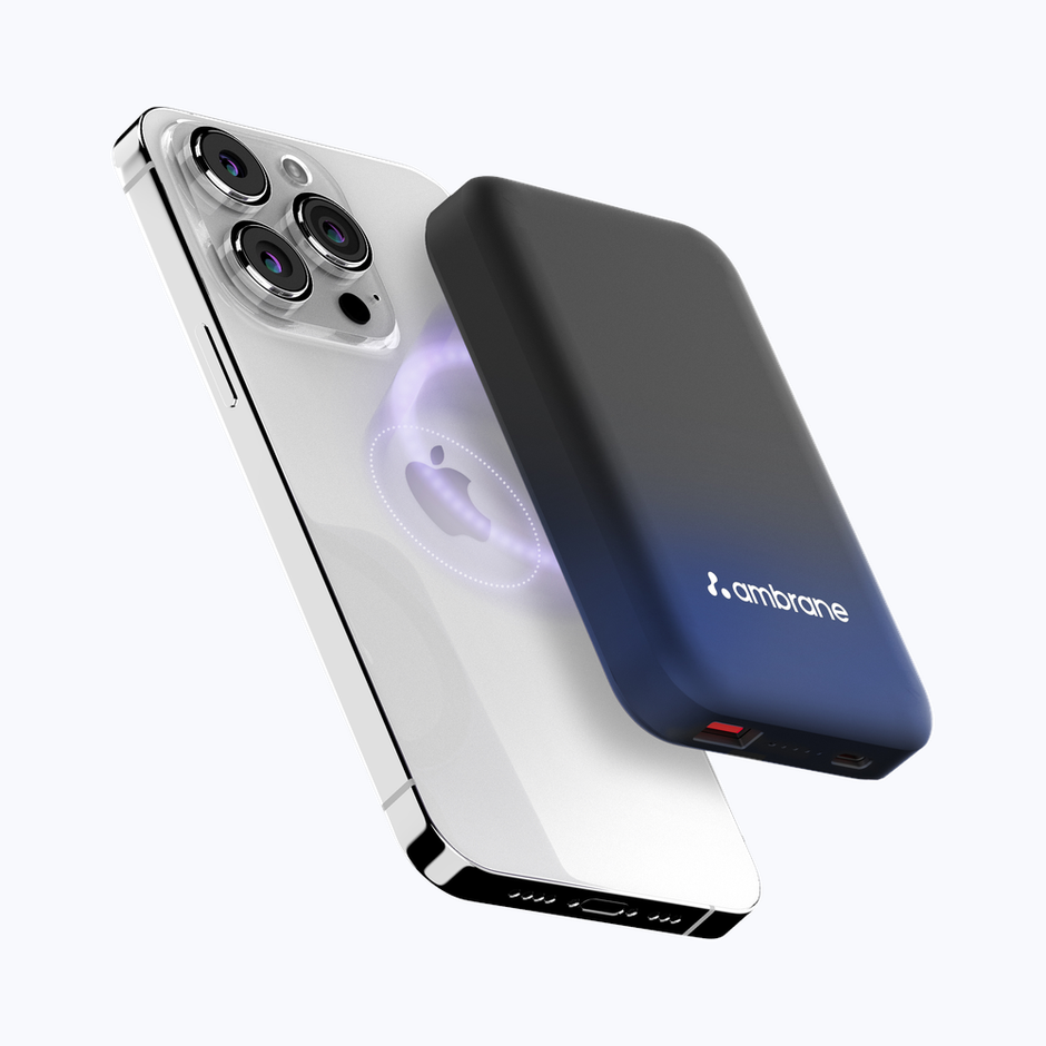 Ambrane Magsafe Wireless 10000Mah Fast Charging USB Type-C Input Power Bank, Strong Magnet, 22.5W Output For iPhone 12 & Above, Android & Other Qi Enabled Devices + Magnetic Ring (Snap, Blue)