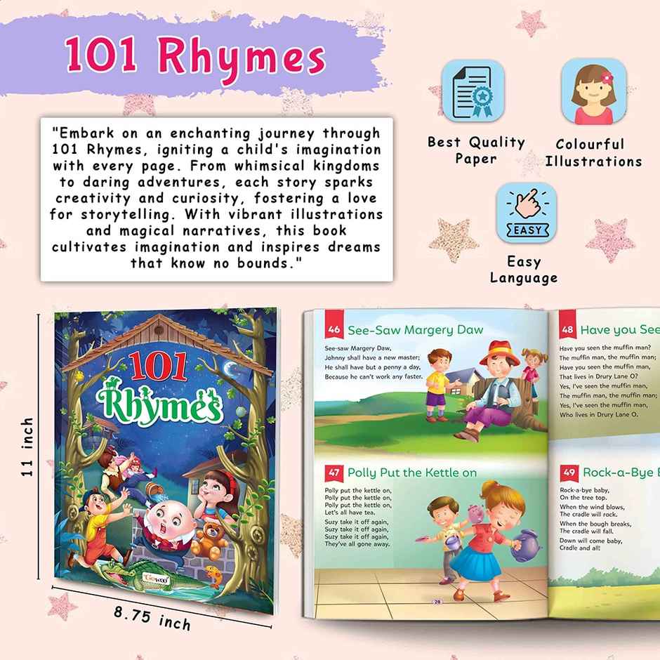 101 Rhymes Book for Kids | Ages 3-12 | Paperback - Kids Rhyming Book, Educational Fun Learning Book