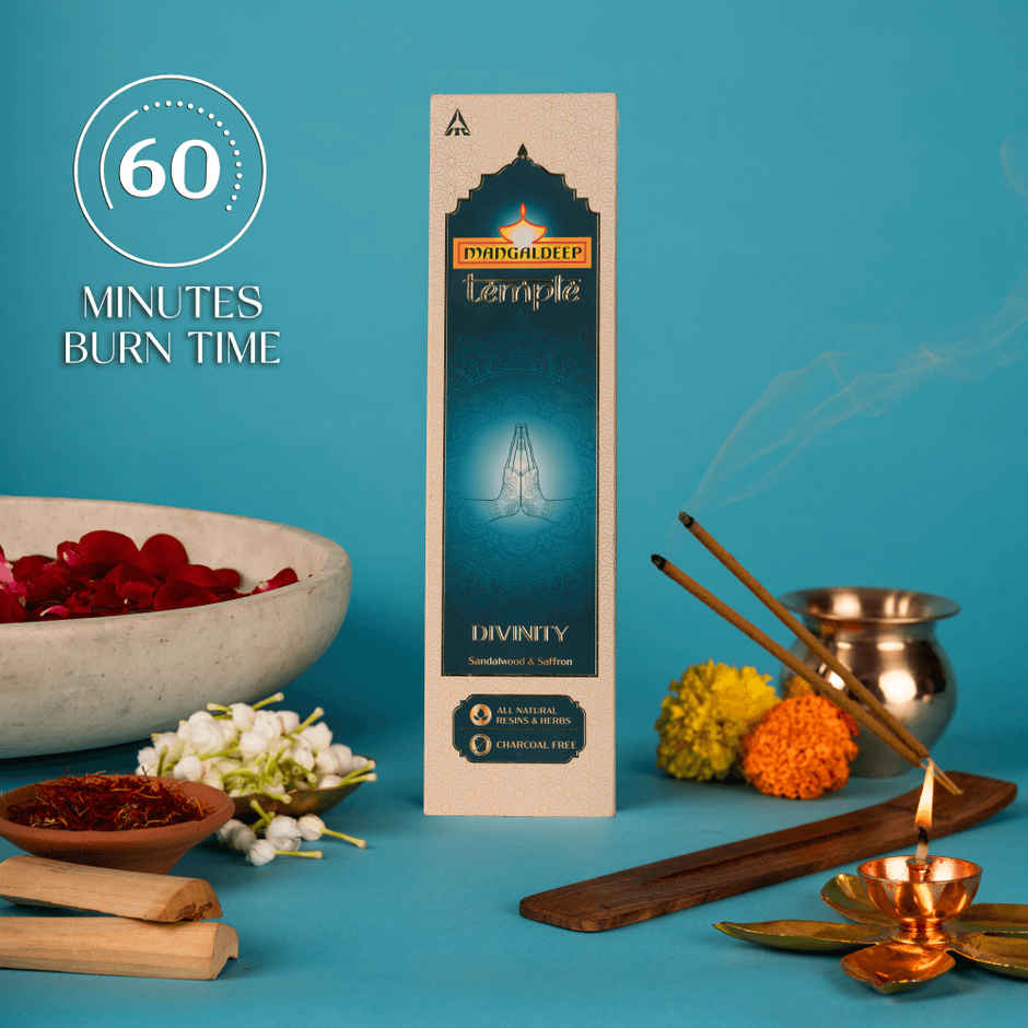 Mangaldeep Temple Divinity Sandalwood & Saffron Infused Fragrances - Hand Rolled Premium Incense