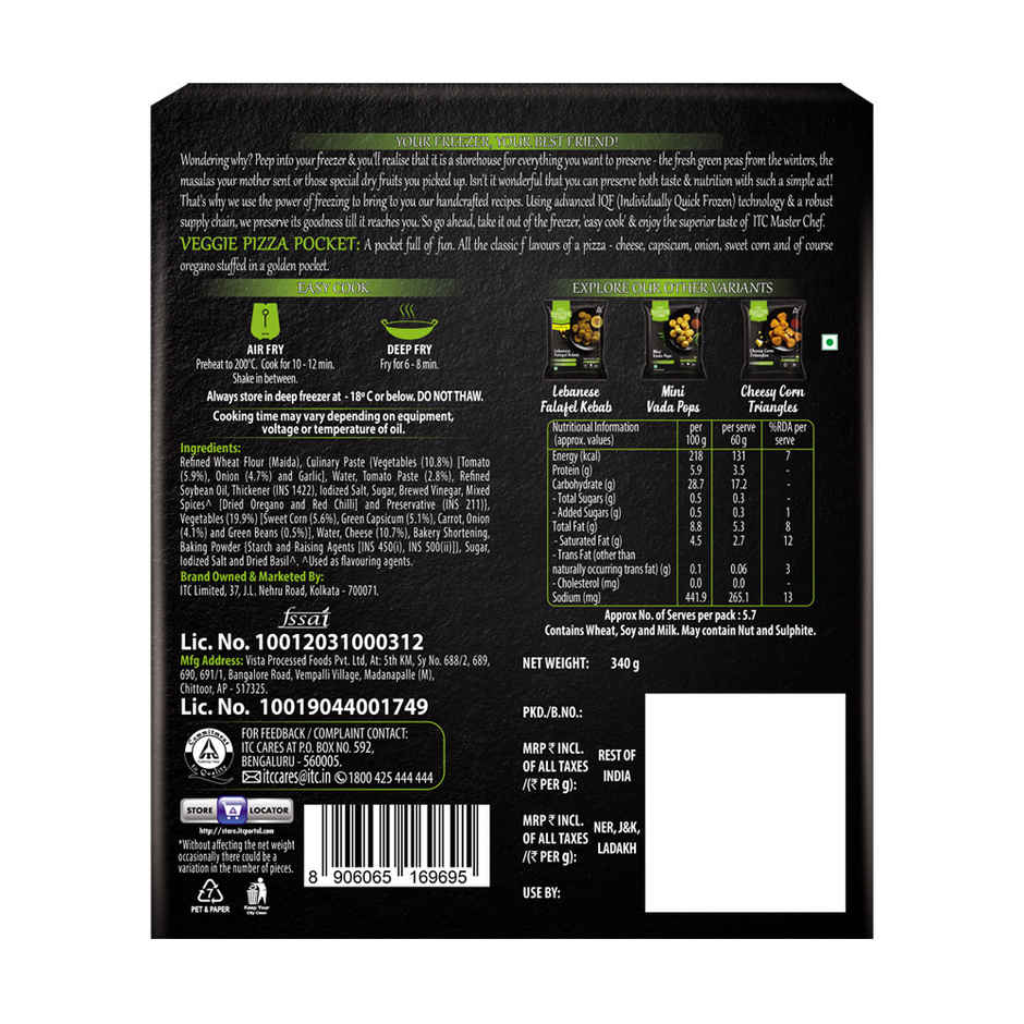 ITC Master Chef Veggie Pizza Pocket | With Real Cheese | 9 pieces