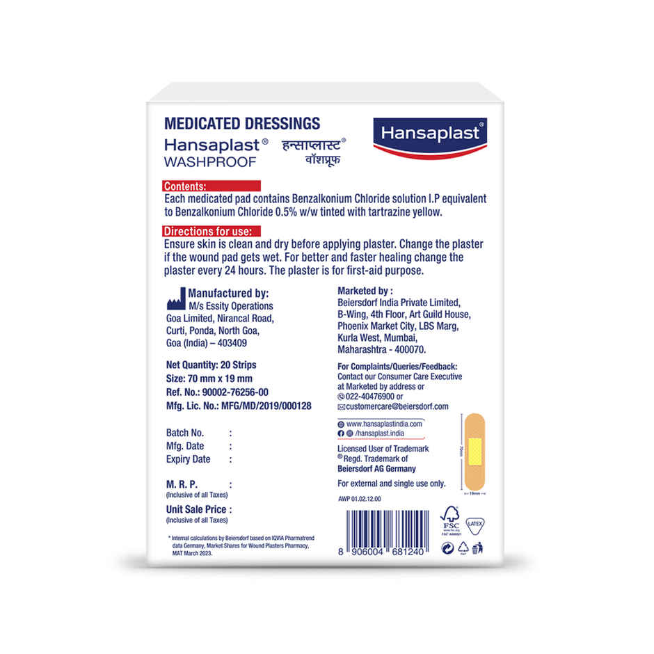 Hansaplast Washproof Antiseptic Bandage Pack Of 20