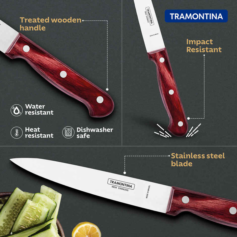 Tramontina Polywood Stainless Steel Utility Knife Chaku,15.2 Cm 6 Inch | Straight