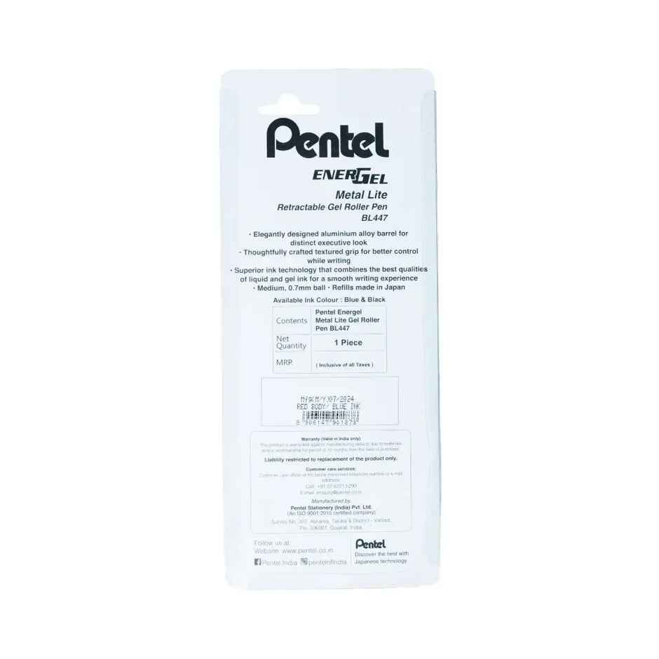 Pentel Energel Metal Lite Single Blister Red Body Blue Ink