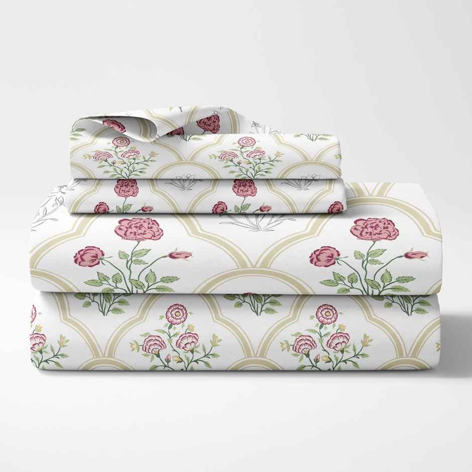Haus & Kinder Serenity King 100% Cotton Floral Bedsheet | Rose White | 108 x 108 in