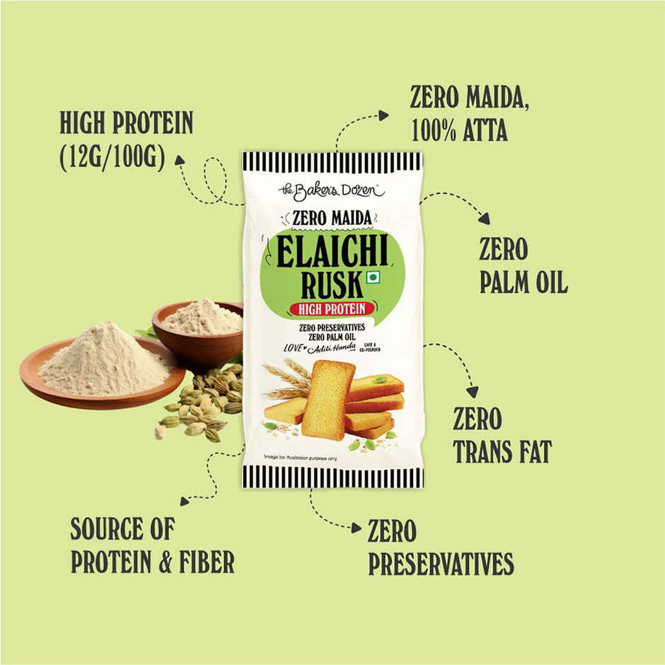 The Baker'S Dozen Zero Maida Elaichi Rusk (80g) & The Baker'S Dozen Zero Maida Coconut And Oats Biscuits Cookies | Maida-Free And Trans Fat-Free (80g) Combo