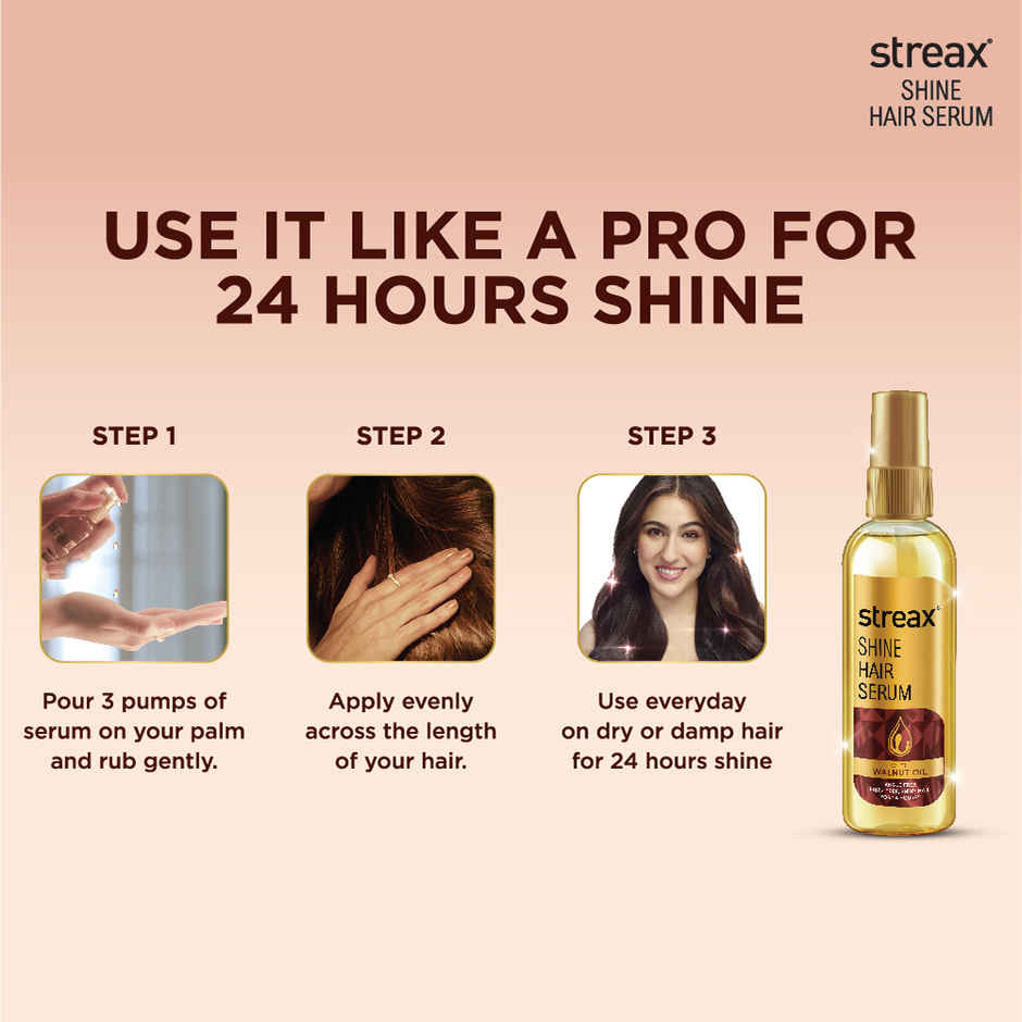 Streax Hair Serum Vitalized with Walnut Oil, For Hair Smoothening & Shine, For Dry & Frizzy Hair