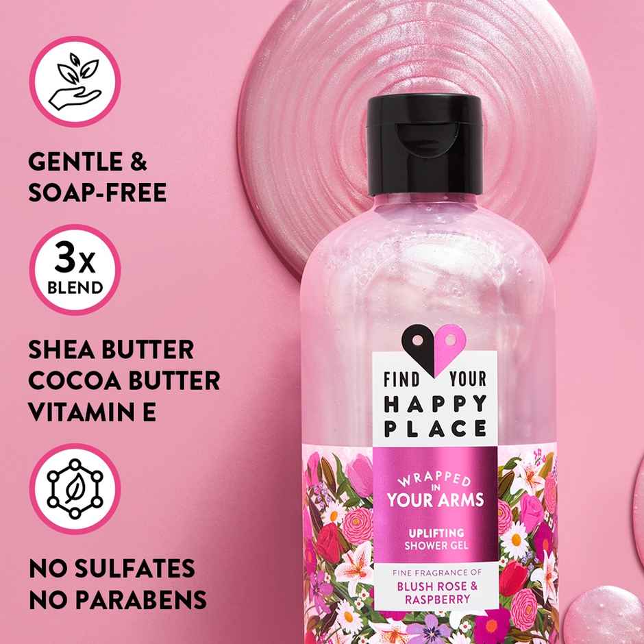 Find Your Happy Place Wrapped In Your Arms Shower Gel Blush Rose & Raspberry