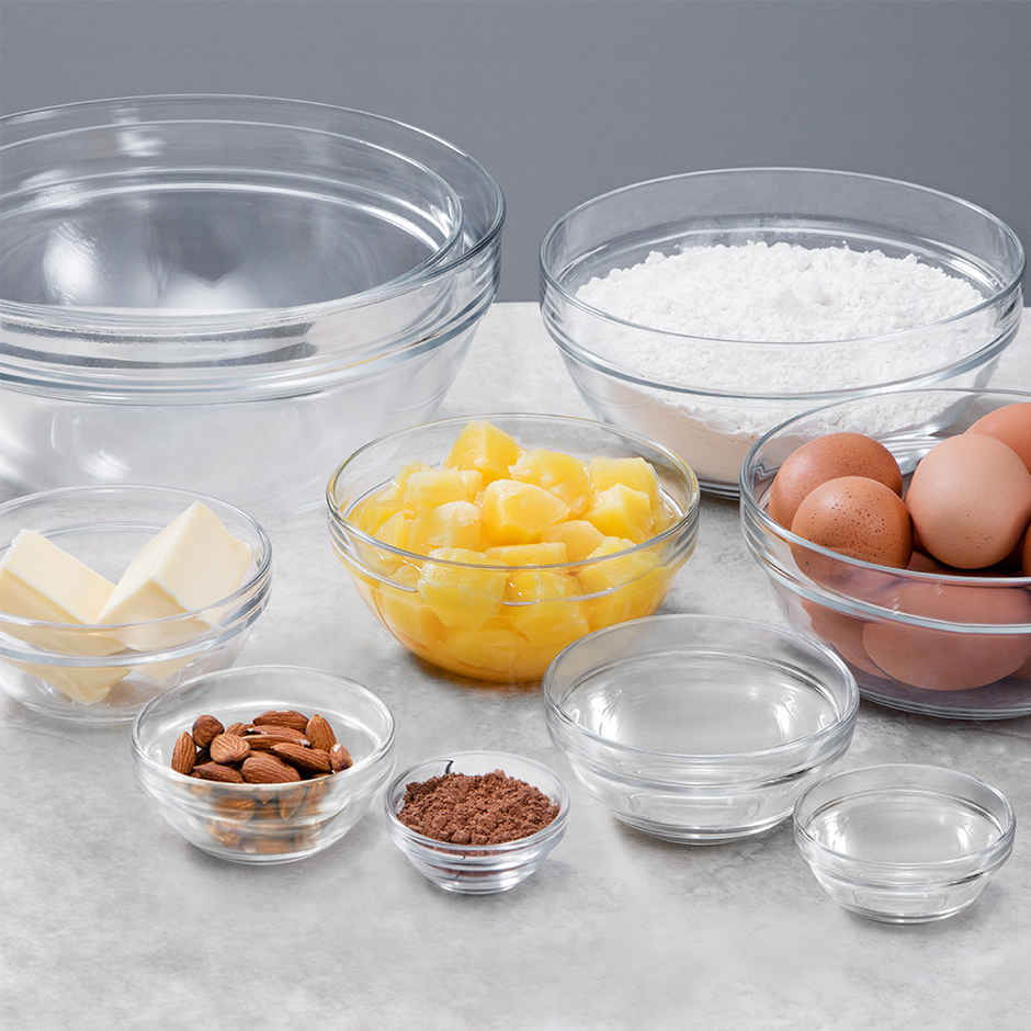 Borosil Stackable Bowl Set (377 ml)| Borosilicate Glass | Microwave & Dishwasher Safe