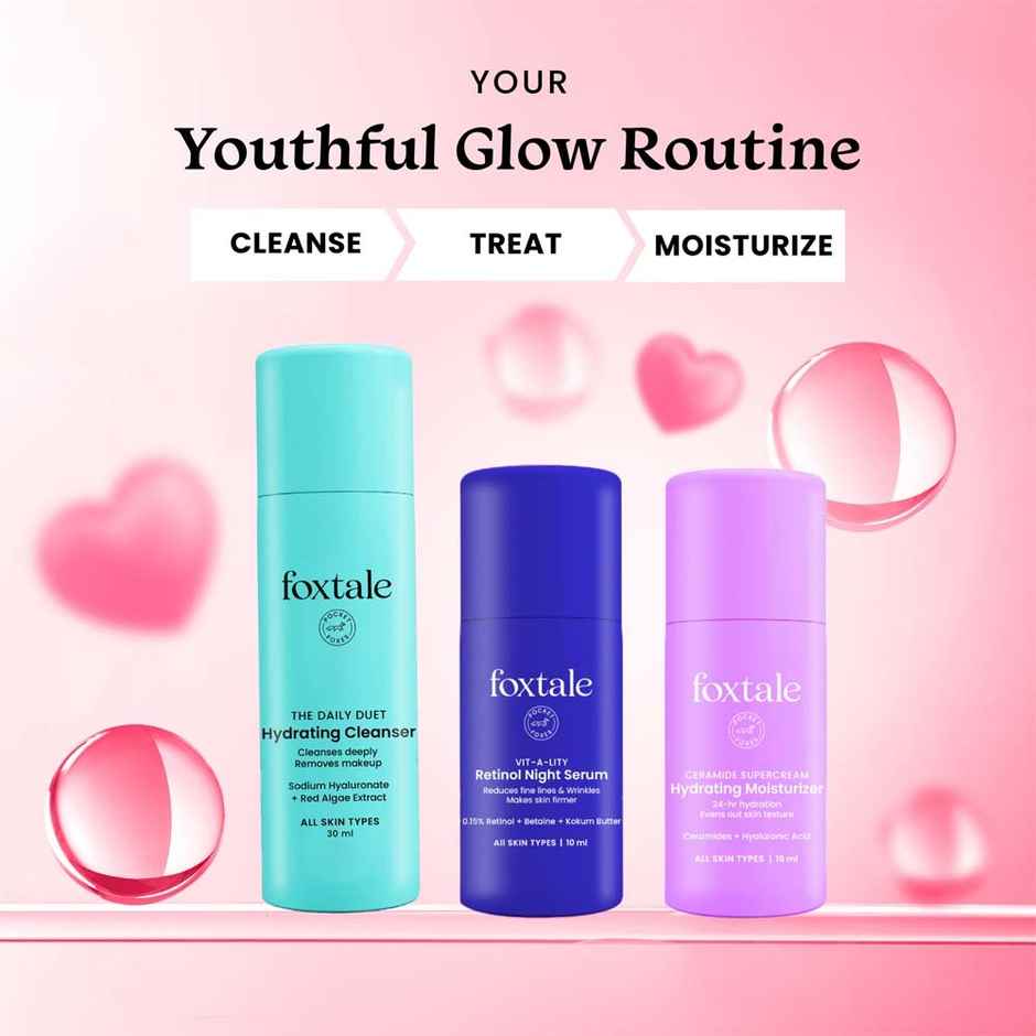 Foxtale Youthful Radiance Gift Kit | Cleanser, Ceramide Moisturizer & 0.15% Retinol Serum