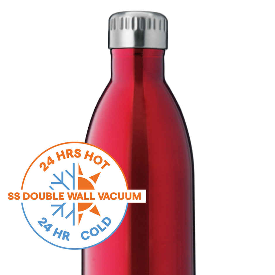 Borosil Bolt Double Wall Vacuum Insulated Stainless Steel Water Bottle | Trans Red | 1 L