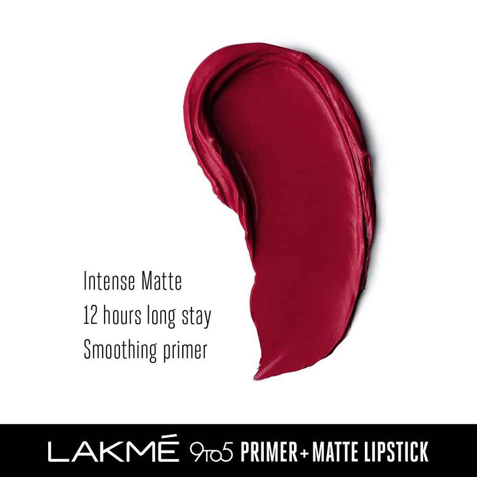 Lakme 9to5 Powerplay Priming Matte Lipstick, Lasts 16hrs, Burgundy Passion
