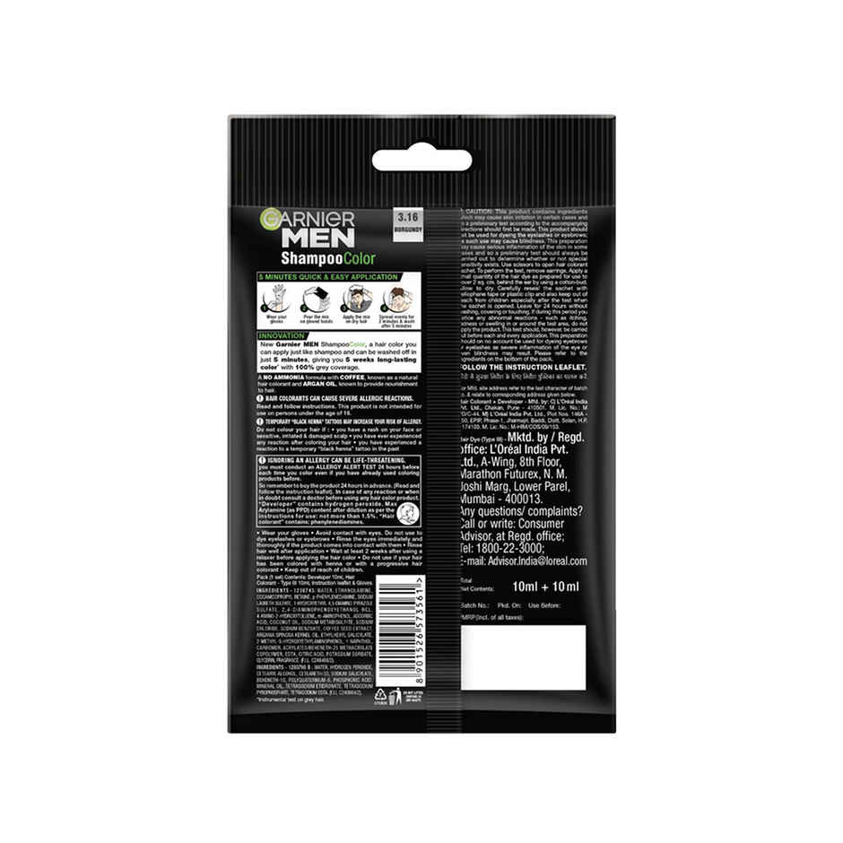 Garnier Men Shampoo Hair Color Shade | 3.16 Burgundy