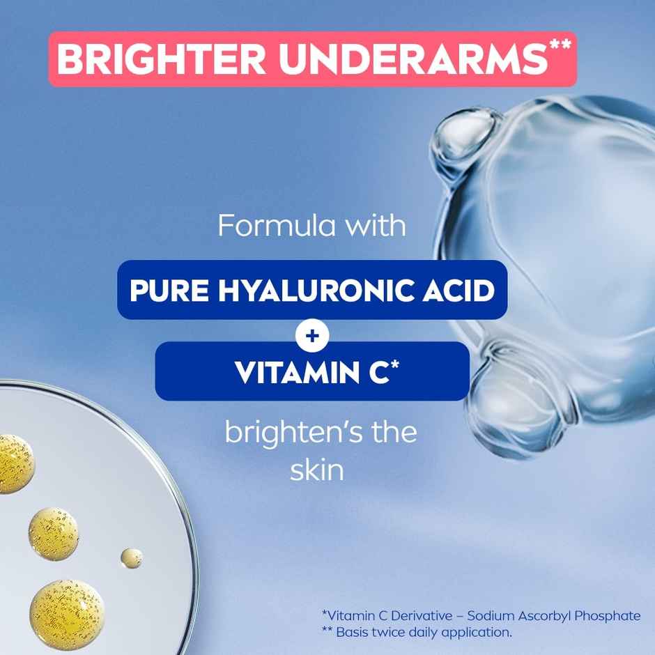 NIVEA Derma Control Eventone Alcohol, Pure Hyaluron and Vit C Underarm Roll On Women